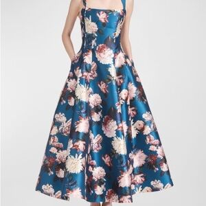 Sachin + Babi Floral Print Midi Dress in Teal and Pink
